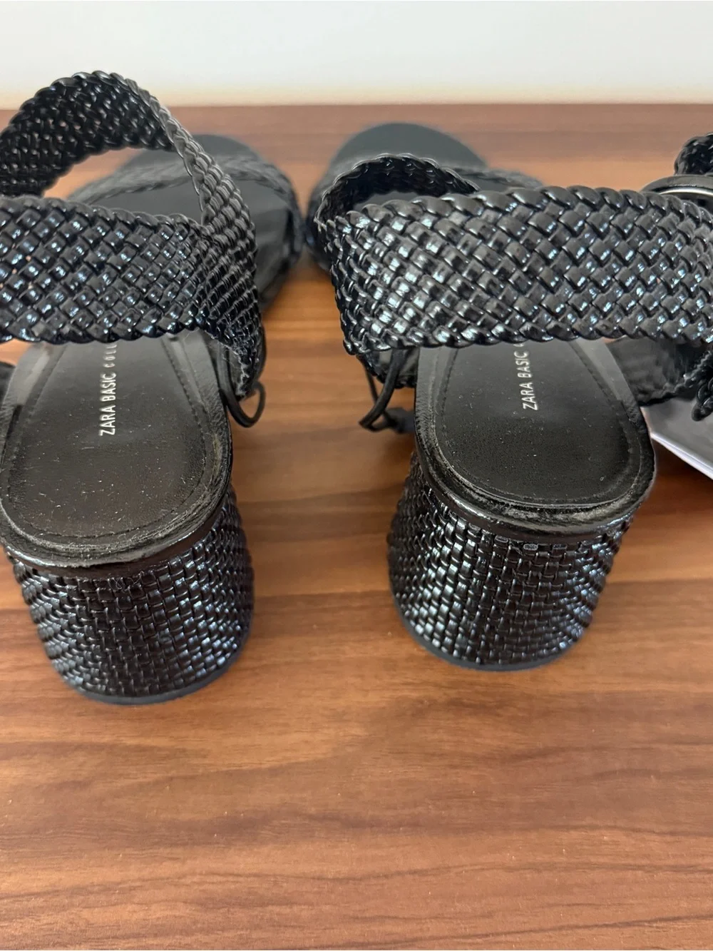 Zara Black Braided-Strap Heeled Sandals